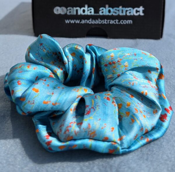 Anda Abstract Silk Hair Scrunchie "Poppies" Big 5cm
