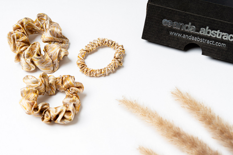 Golden Sand - Silk Hair Scrunchie Micro 1 cm - Image 4