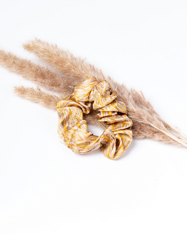 Anda Abstract Silk Hair Scrunchie - "Golden Sand" Medium