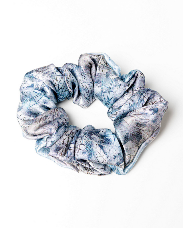Anda Abstract Silk Hair Scrunchie - "Ice Rink" Medium