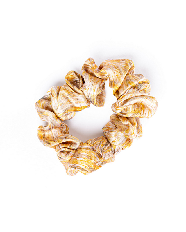 Anda Abstract Silk Hair Scrunchie - "Golden Sand" Small
