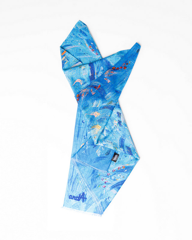 Anda Abstract Wool Scarf - "Sky"