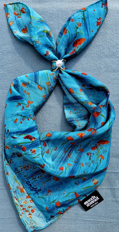 Poppies- Anda Abstract Small Silk Scarf 55x55 cm - Image 2