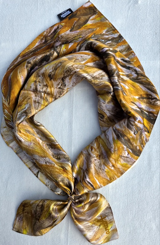 Anda Abstract Satin Silk Scarf - "Golden Sand" 90cm x 90cm